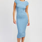 EMORY PARK Cap Sleeves Open-back Knit Bodycon Dress