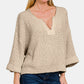 ZENANA Mocha Notched Side Slit Patch Sweater