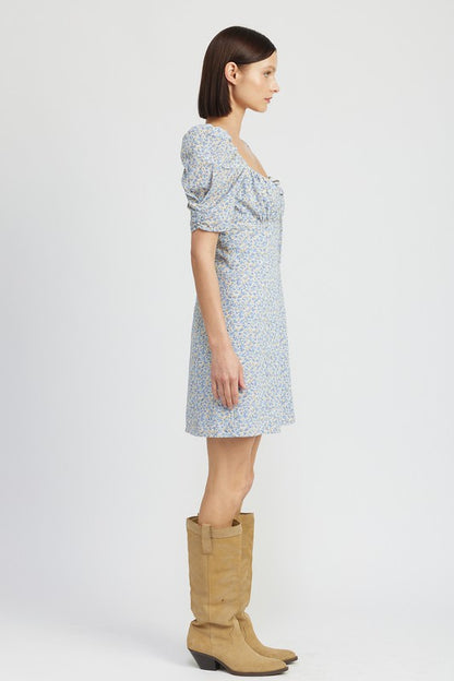 EMORY PARK Mini Floral Dress with Puff Sleeves