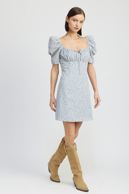 EMORY PARK Mini Floral Dress with Puff Sleeves