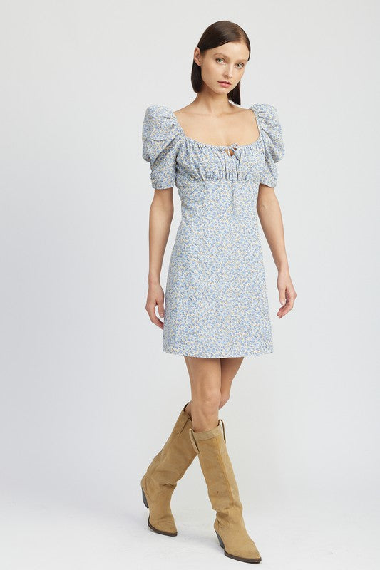 EMORY PARK Mini Floral Dress with Puff Sleeves