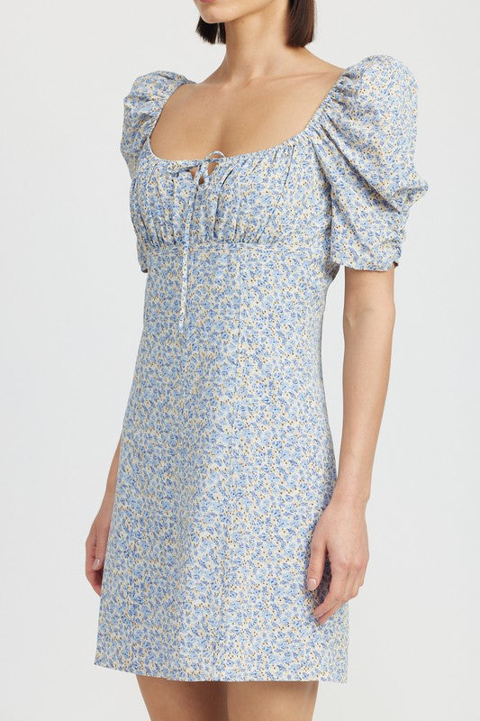 EMORY PARK Mini Floral Dress with Puff Sleeves
