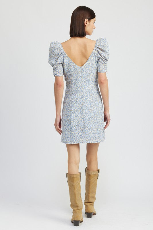 EMORY PARK Mini Floral Dress with Puff Sleeves