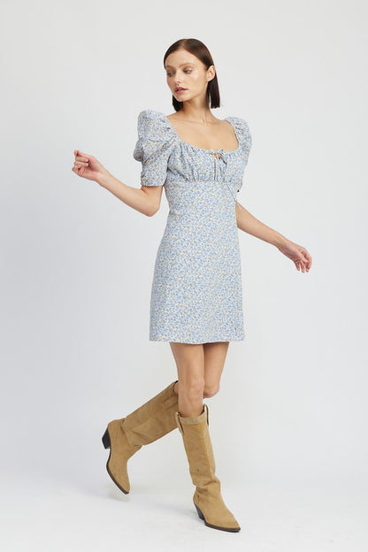 EMORY PARK Mini Floral Dress with Puff Sleeves