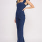 DENIM RUFFLE FLARE LEG JUMPSUIT