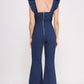 DENIM RUFFLE FLARE LEG JUMPSUIT