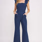 DENIM RUFFLE FLARE LEG JUMPSUIT