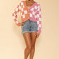 Two tone checkered cropped knit cardigan