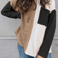 EG FASHION Cable knit color block round neck sweater