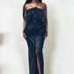 ATHINA Black Button Split Detailed PU Leather Dress