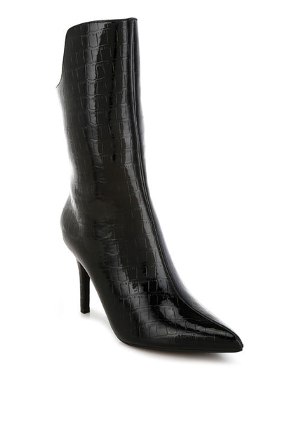 RAG & Co. Kultrus Croco Stiletto Heel Mid-Calf Boots