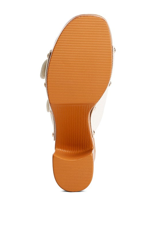 RAG & Co. Sarai Buckle Straps High Block Heel Mules