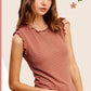 LA MIEL Brushed Stripe Ruffle Sleeve Top