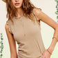 LA MIEL Brushed Stripe Ruffle Sleeve Top