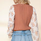 EG FASHION Cable Knit Sweater with Floral Ruffle Cuff Sleeves