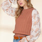 EG FASHION Cable Knit Sweater with Floral Ruffle Cuff Sleeves
