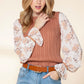 EG FASHION Cable Knit Sweater with Floral Ruffle Cuff Sleeves