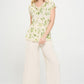 Renee C. Women's Floral Print Linen Sophisticated Top with Cowl Neck