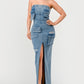 ATHINA Urban Chic Strapless Denim Front-split Dress
