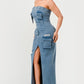 ATHINA Urban Chic Strapless Denim Front-split Dress