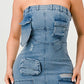 ATHINA Urban Chic Strapless Denim Front-split Dress