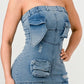 ATHINA Urban Chic Strapless Denim Front-split Dress