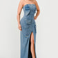 ATHINA Urban Chic Strapless Denim Front-split Dress