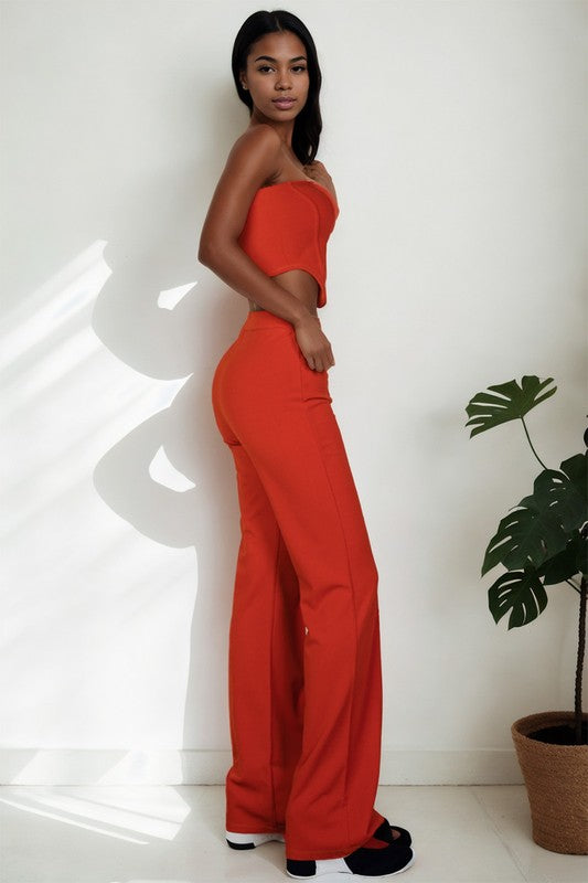 CAPELLA Strapless Corset Top & Flare Pants Set
