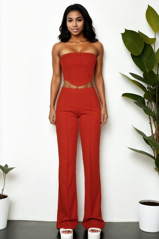 CAPELLA Strapless Corset Top & Flare Pants Set