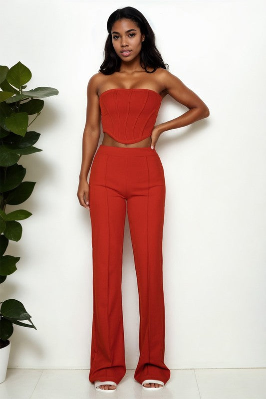 CAPELLA Strapless Corset Top & Flare Pants Set