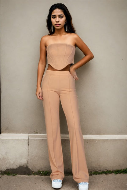 CAPELLA Strapless Corset Top & Flare Pants Set
