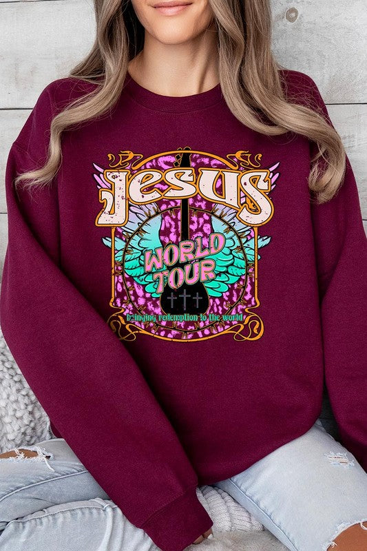 Color-Bear Women's "Jesus World Tour" Easter-themed Graphic Fleece Sweatshirts