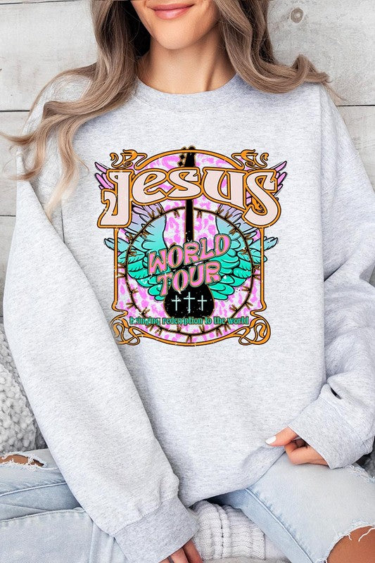 Color-Bear Women's "Jesus World Tour" Easter-themed Graphic Fleece Sweatshirts