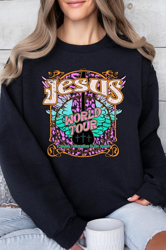 Color-Bear Women's "Jesus World Tour" Easter-themed Graphic Fleece Sweatshirts