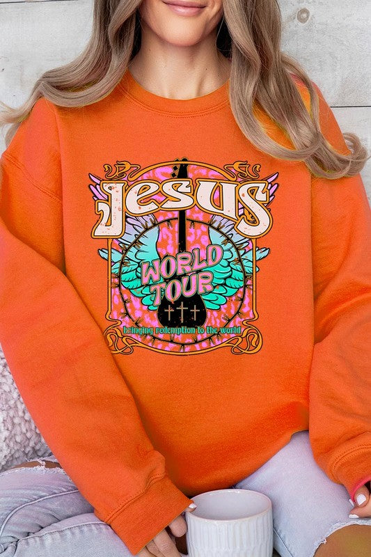 Color-Bear Women's "Jesus World Tour" Easter-themed Graphic Fleece Sweatshirts