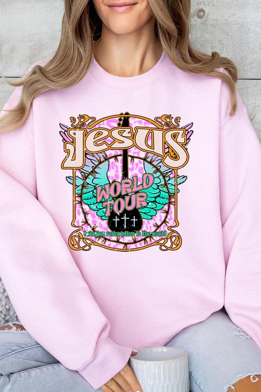 Color-Bear Women's "Jesus World Tour" Easter-themed Graphic Fleece Sweatshirts
