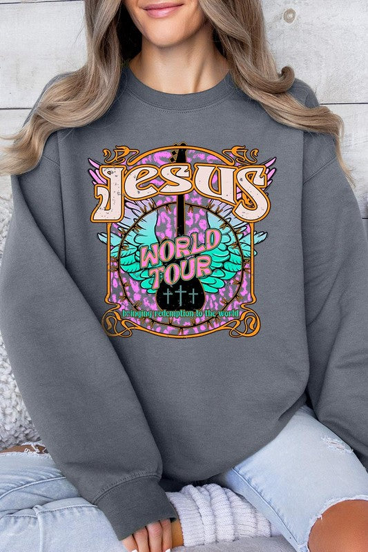 Color-Bear Women's "Jesus World Tour" Easter-themed Graphic Fleece Sweatshirts