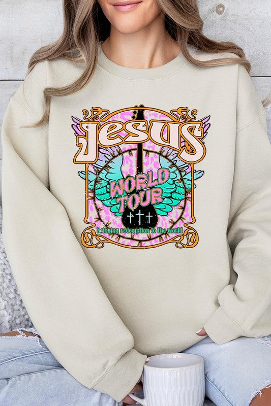 Color-Bear Women's "Jesus World Tour" Easter-themed Graphic Fleece Sweatshirts