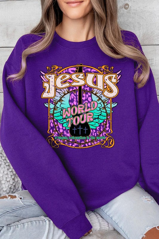 Color-Bear Women's "Jesus World Tour" Easter-themed Graphic Fleece Sweatshirts