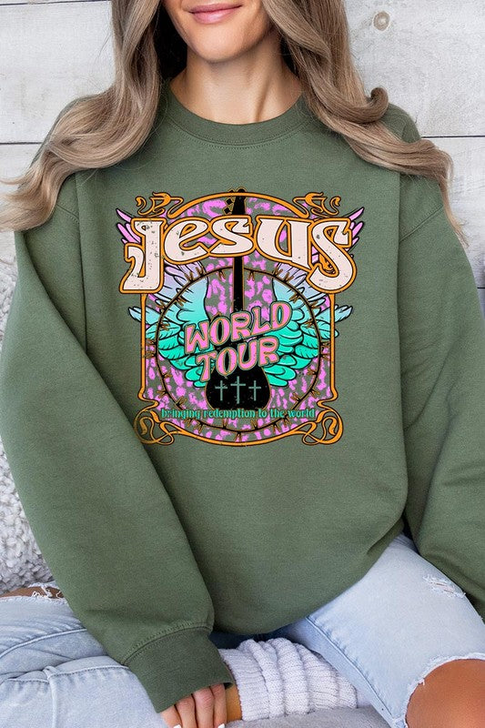 Color-Bear Women's "Jesus World Tour" Easter-themed Graphic Fleece Sweatshirts