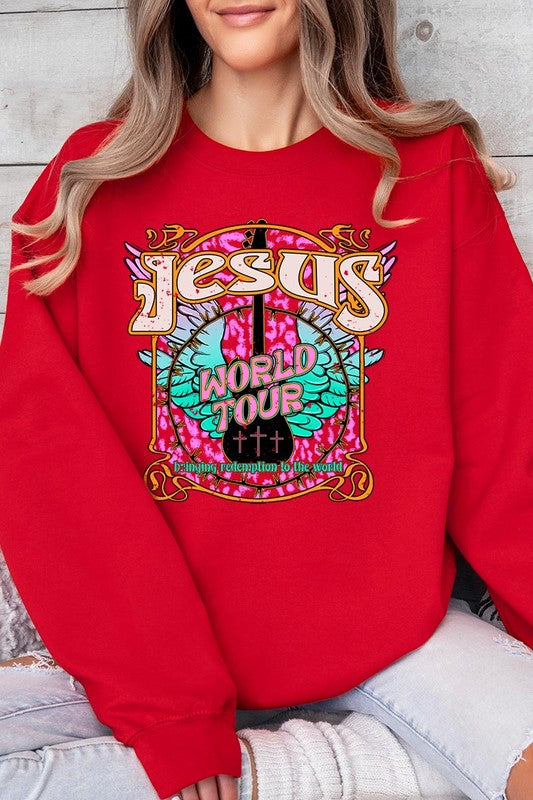 Color-Bear Women's "Jesus World Tour" Easter-themed Graphic Fleece Sweatshirts