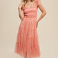 LISTICLE Smocked Ruffle Tiered Mesh Midi Cocktail Dress