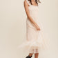 LISTICLE Smocked Ruffle Tiered Mesh Midi Cocktail Dress