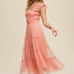 LISTICLE Smocked Ruffle Tiered Mesh Midi Cocktail Dress