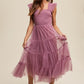 LISTICLE Smocked Ruffle Tiered Mesh Midi Cocktail Dress