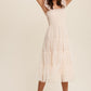 LISTICLE Smocked Ruffle Tiered Mesh Midi Cocktail Dress