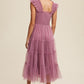 LISTICLE Smocked Ruffle Tiered Mesh Midi Cocktail Dress
