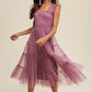 LISTICLE Smocked Ruffle Tiered Mesh Midi Cocktail Dress