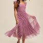 LISTICLE Smocked Ruffle Tiered Mesh Midi Cocktail Dress