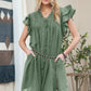 EG FASHION Ruffle Sleeve V neck Green, Black dress w/ pocket